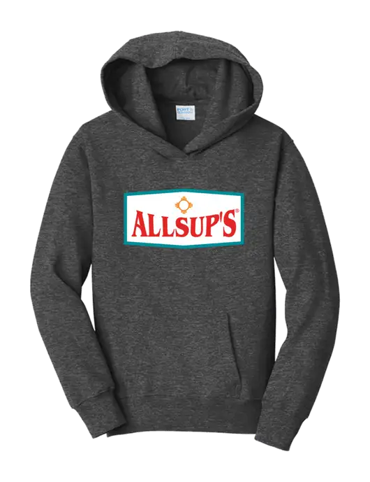 Youth Heather Grey 7.8oz Cotton/Poly Pullover Hooded Sweatshirt w/ALLSUP'S Logo