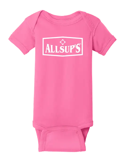 Rabbit Skins Hot Pink Infant Short Sleeve Baby Rib Bodysuit w/ALLSUP'S Logo