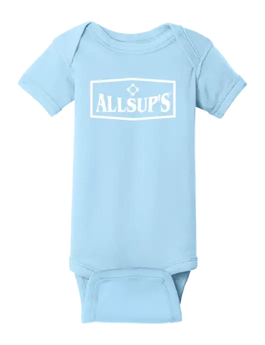 Rabbit Skins Light Blue Infant Short Sleeve Baby Rib Bodysuit w/ALLSUP'S Logo