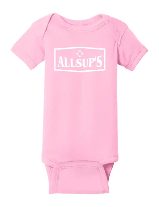 Rabbit Skins Pink Infant Short Sleeve Baby Rib Bodysuit w/ALLSUP'S Logo
