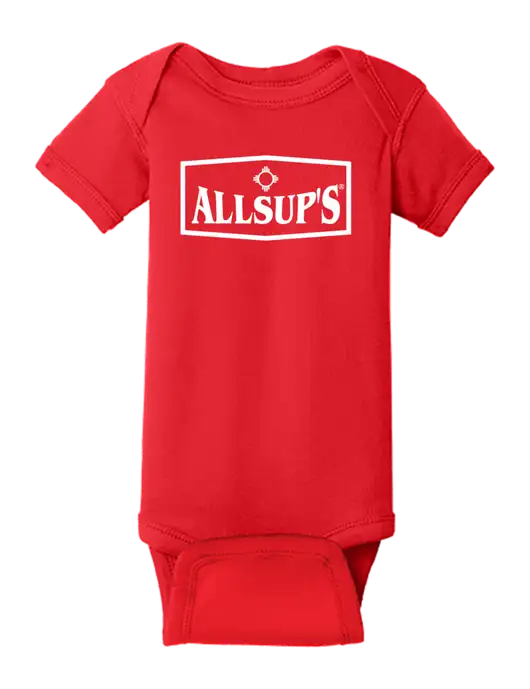 Rabbit Skins Red Infant Short Sleeve Baby Rib Bodysuit w/ALLSUP'S Logo