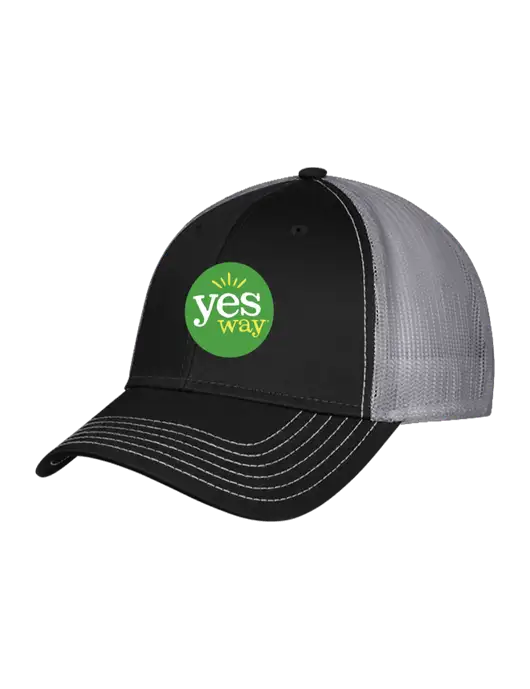 Black/Medium Dark Grey Mesh Trucker Cap Snap Back w/Yesway Logo