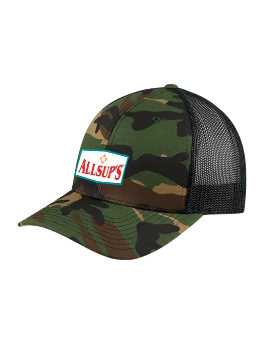 Richardson Adjustable Snapback Original 112P Trucker Cap Army Camo/Black  w/ALLSUP'S Logo