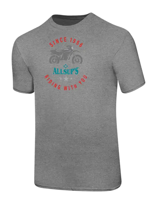Ring Spun Light Heather Grey 4.5 oz T-Shirt w/Allsup's Since 1956 Motorcycle Logo