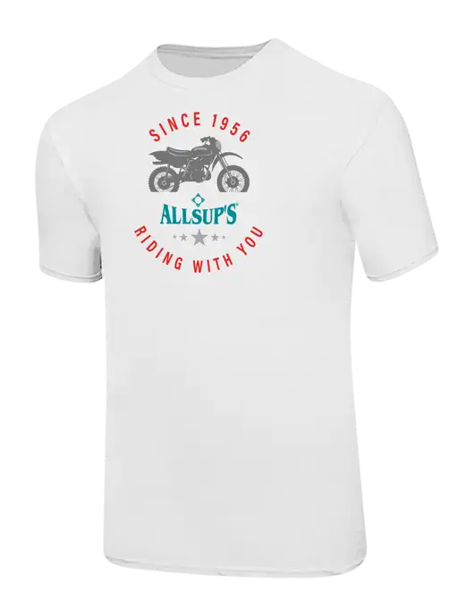 Ring Spun White 4.5 oz T-Shirt w/Allsup's Since 1956 Motorcycle Logo