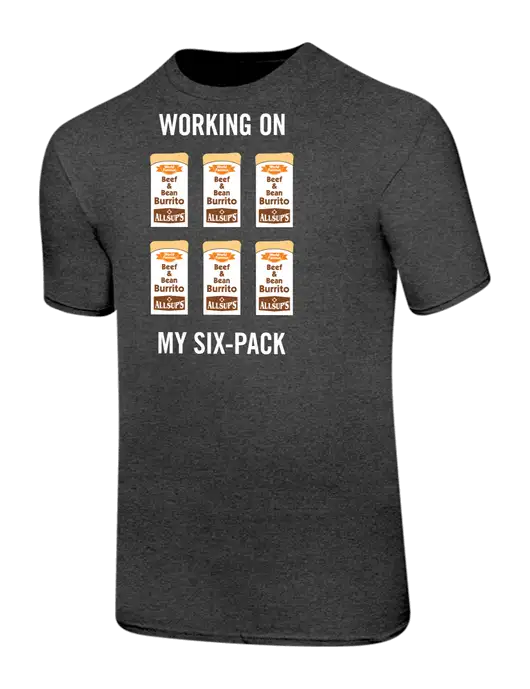 Ring Spun Dark Heather Grey 4.5 oz T-Shirt w/Allsup's Working On My Six-Pack Logo