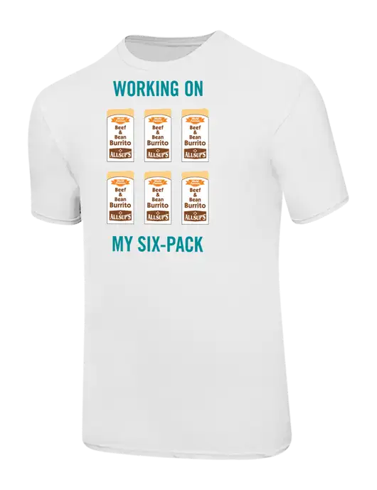 Ring Spun White 4.5 oz T-Shirt w/Allsup's Working On My Six-Pack Logo