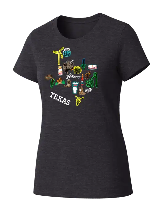 Womens Seriously Soft Heathered Charcoal T-Shirt w/Yesway Texas Front Design Logo