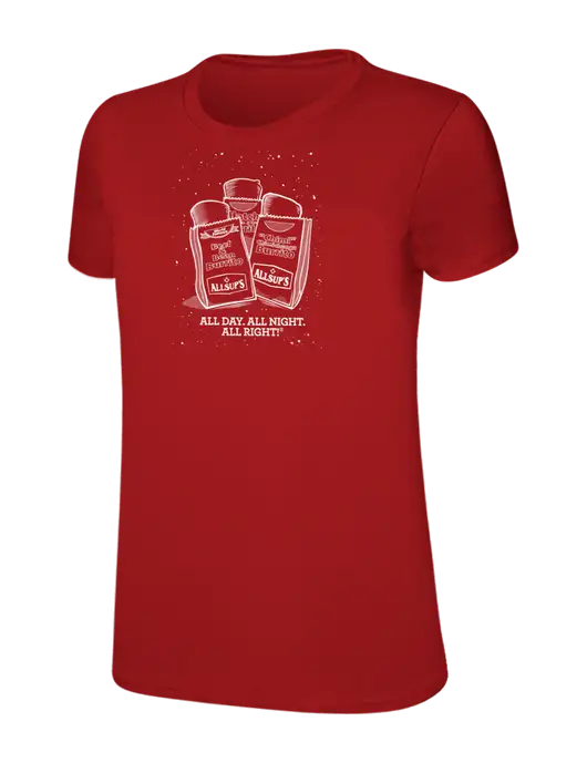 Womens Ring Spun Bright Red 4.5 oz T-Shirt w/Allsups Taco Sauce Logo