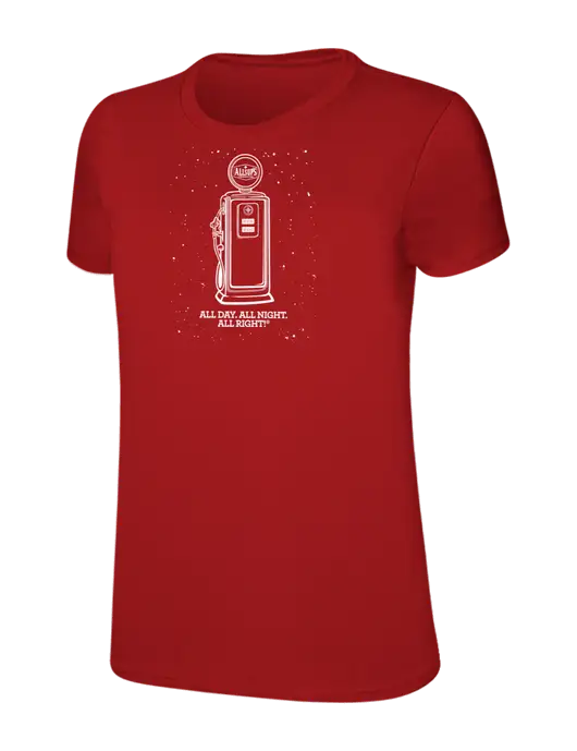 Womens Ring Spun Bright Red 4.5 oz T-Shirt w/Allsups Gas Pump Logo