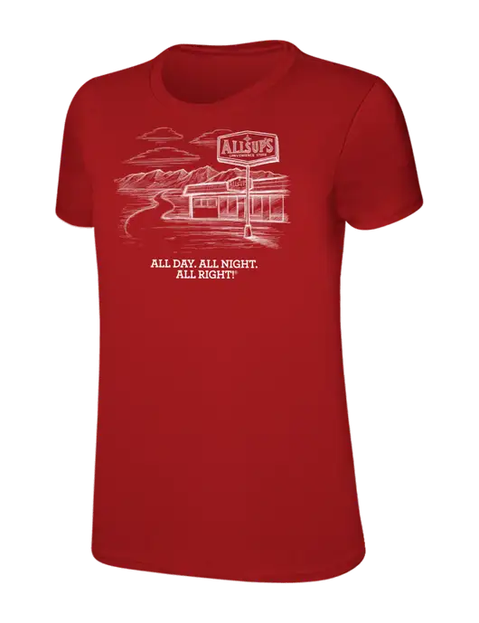 Womens Ring Spun Bright Red 4.5 oz T-Shirt w/Allsups Sign Design Logo