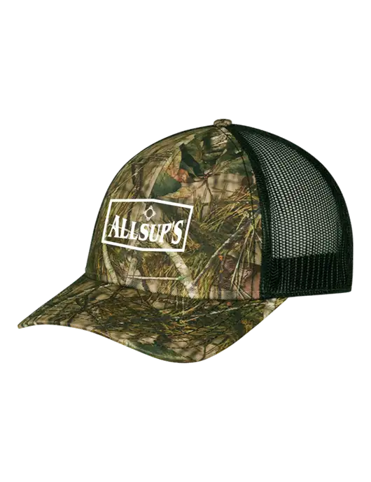 Mossy Oak Break Up Country/Black Mesh Trucker Cap w/Snap Back  w/ALLSUP'S Logo