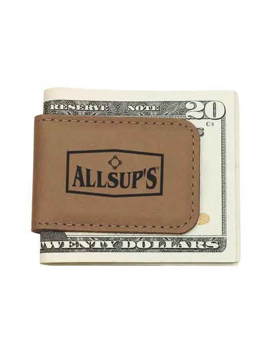 Tan Leatherette Money Clip w/ALLSUP'S Logo