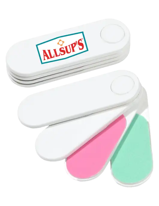 White Folding Nail Files & Buffer w/ALLSUP'S Logo