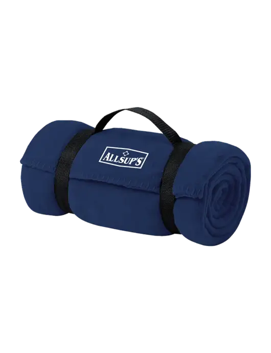 Casual Navy Fleece Blanket With Strap  w/ALLSUP'S Logo