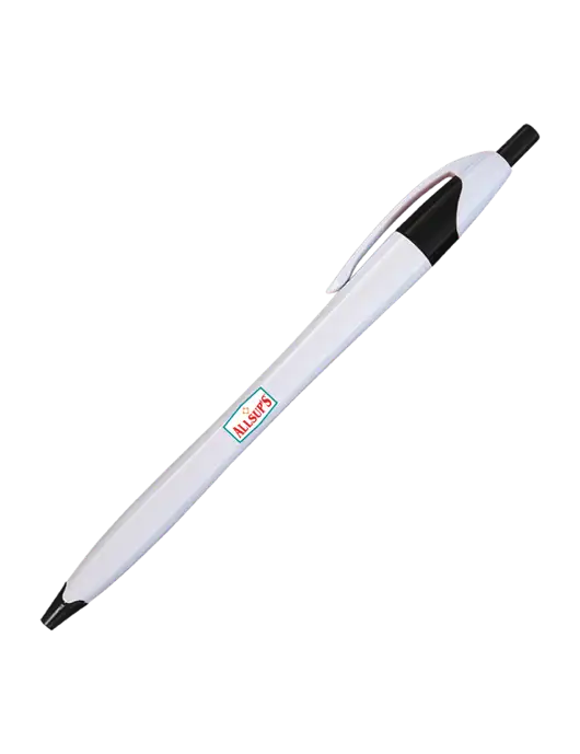 Novella White/Black Classic Pen - Blue Ink w/ALLSUP'S Logo