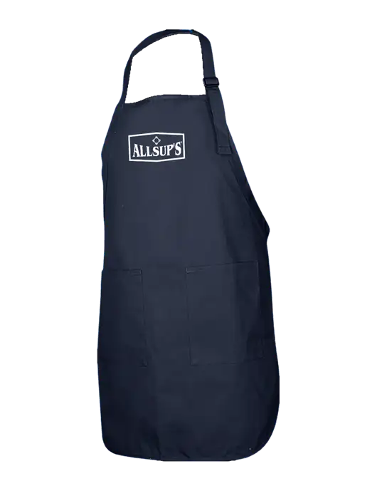 Full-Length Navy Apron With Pockets w/ALLSUP'S Logo