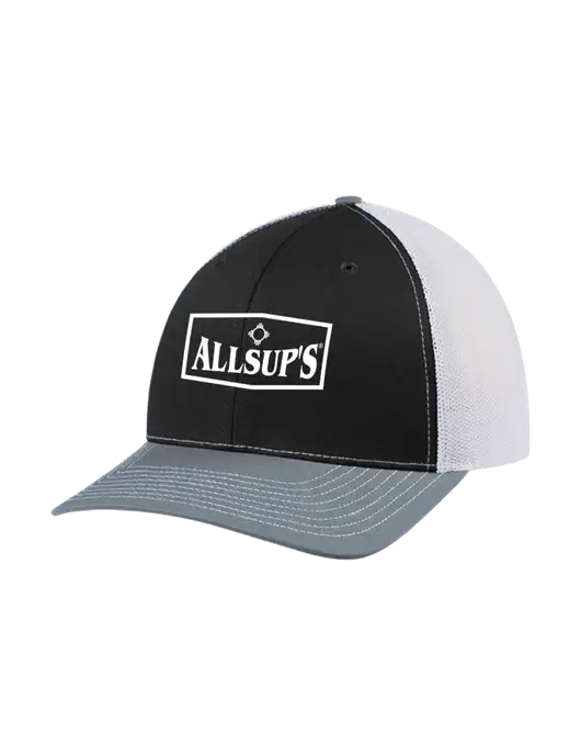 Richardson Adjustable Snapback Original 112 Trucker Cap Black/Light Heather Grey/White Mesh w/ALLSUP'S Logo