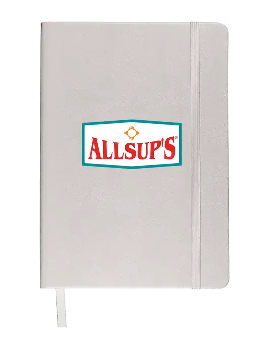 White Comfort Touch Bound Journal 5 ¾" W x 8 ½” H w/ALLSUP'S Logo