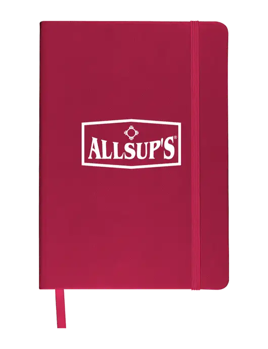 Red Comfort Touch Bound Journal 5 ¾" W x 8 ½” H w/ALLSUP'S Logo