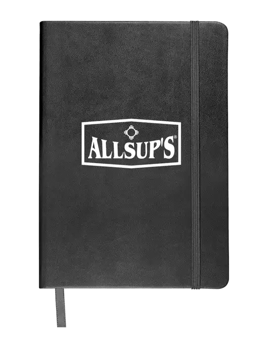 Black Comfort Touch Bound Journal 5 ¾" W x 8 ½” H w/ALLSUP'S Logo