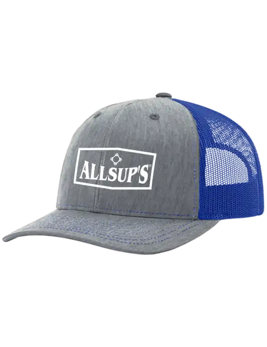 Richardson Adjustable Snapback Original 112 Trucker Cap Heather Light Grey w/Royal Mesh w/ALLSUP'S Logo