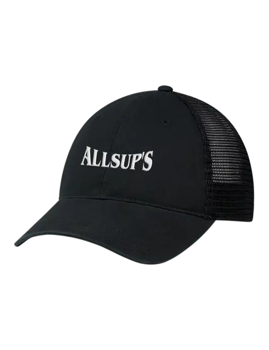 Richardson 111 Garment Washed Trucker Cap Black w/Black Mesh w/ALLSUP'S 3D White Brick Logo