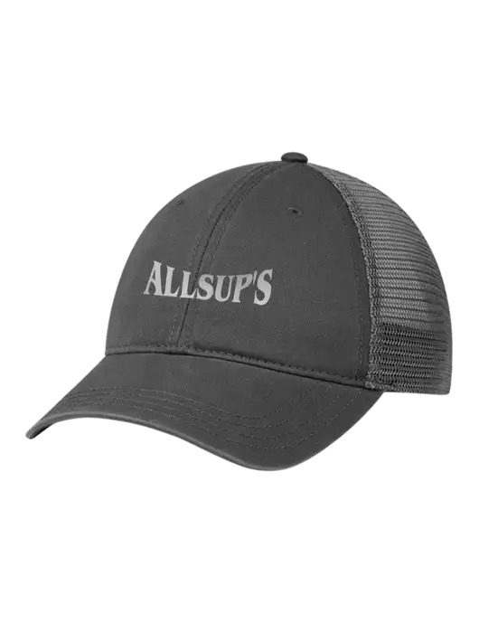 Richardson 111 Garment Washed Trucker Cap Charcoal w/Charcoal Mesh w/ALLSUP'S Reflective Silver Brick Logo