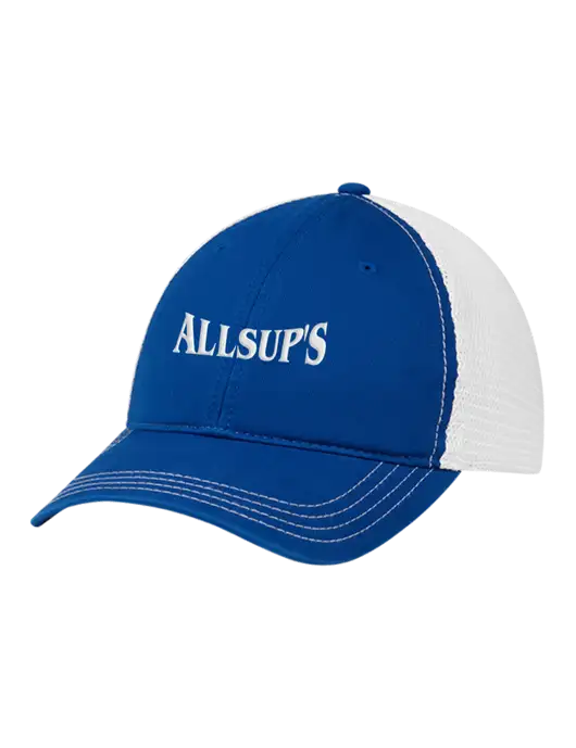 Richardson 111 Garment Washed Trucker Cap Royal w/White Mesh w/ALLSUP'S 3D White Brick Logo