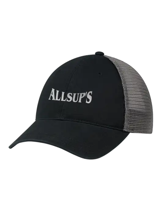 Richardson 111 Garment Washed Trucker Cap Black w/Charcoal Mesh w/ALLSUP'S Reflective Silver Brick Logo