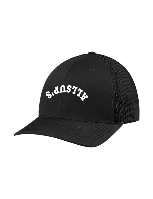 Richardson Adjustable Snapback Original 112 Trucker Cap Black w/Black Mesh w/ALLSUP'S Upside Down Arched Logo