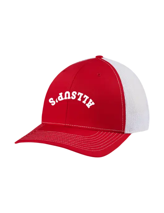 Richardson Adjustable Snapback Original 112 Trucker Cap Red w/White Mesh w/ALLSUP'S Upside Down Arched Logo