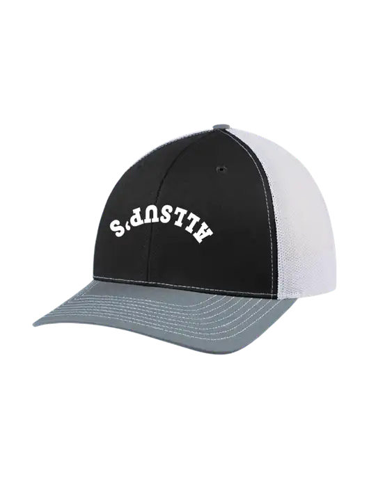 Richardson Adjustable Snapback Original 112 Trucker Cap Black/Light Heather Grey/White Mesh w/ALLSUP'S Upside Down Arched Logo