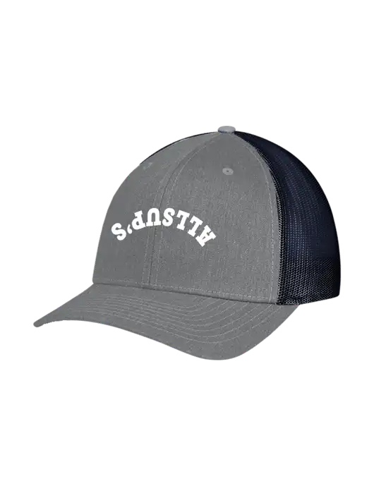 Richardson Adjustable Snapback Original 112 Trucker Cap Heather Grey w/Navy Mesh w/ALLSUP'S Upside Down Arched Logo