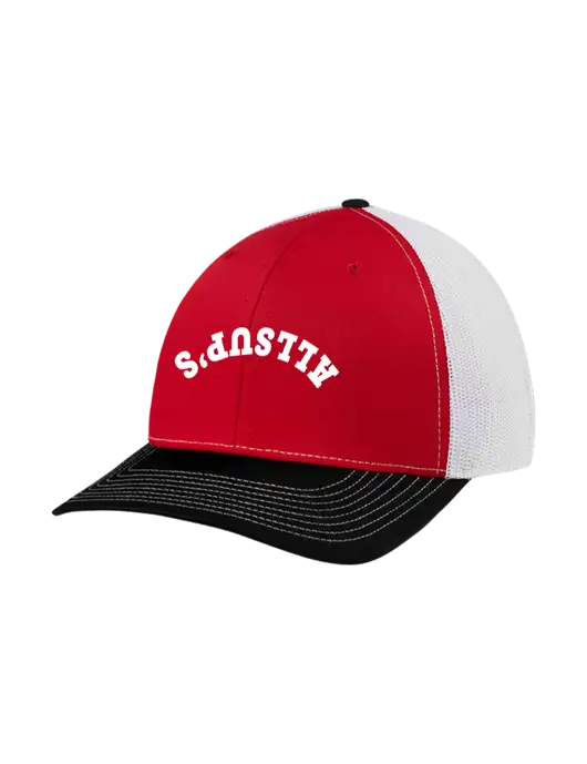 Richardson Adjustable Snapback Original 112 Trucker Cap Black/Red/White Mesh w/ALLSUP'S Upside Down Arched Logo
