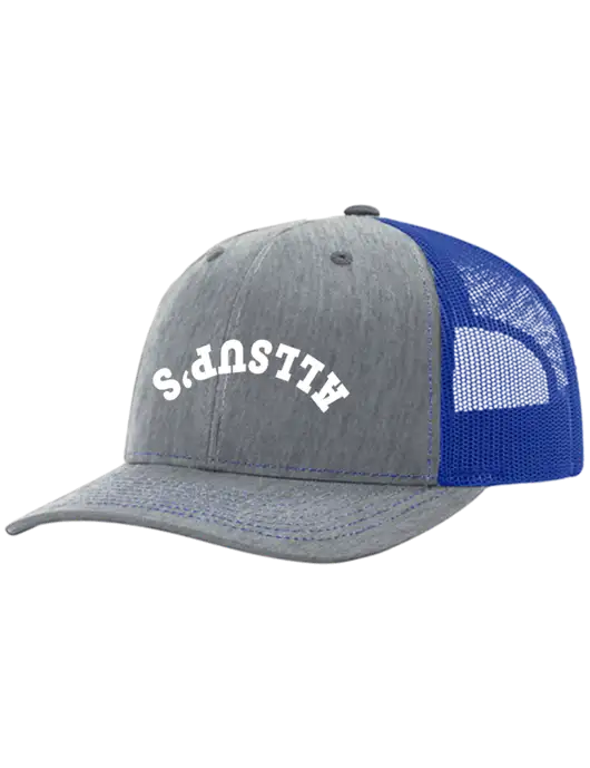 Richardson Adjustable Snapback Original 112 Trucker Cap Heather Light Grey w/Royal Mesh w/ALLSUP'S Upside Down Arched Logo