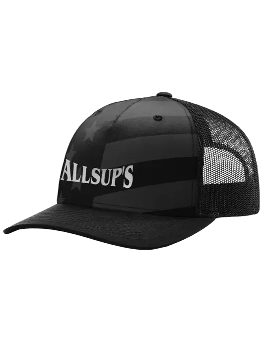Richardson Five Panel Stars and Stripes Trucker Cap w/ALLSUP'S Reflective Silver Brick Logo
