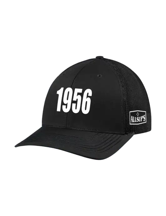Richardson Adjustable Snapback Original 112 Trucker Cap Black w/Black Mesh w/1956 Puff Logo, ALLSUP'S Logo