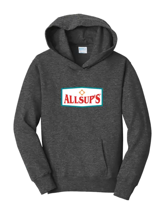 Youth Heather Grey 7.8oz Cotton/Poly Pullover Hooded Sweatshirt w/ALLSUP'S Logo