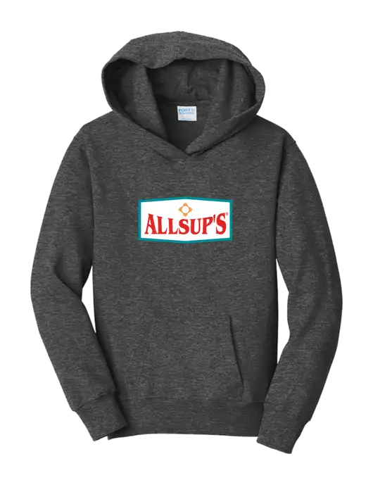 Youth Heather Grey 7.8oz Cotton/Poly Pullover Hooded Sweatshirt w/ALLSUP'S Logo