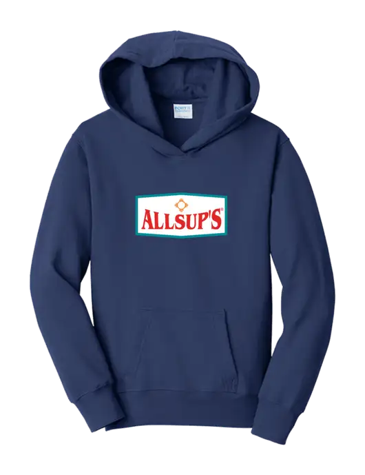 Youth Navy 7.8 oz Cotton/Poly Pullover Hooded Sweatshirt w/ALLSUP'S Logo