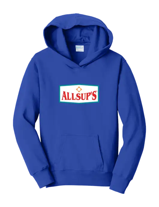 Youth True Royal 7.8 oz Cotton/Poly Pullover Hooded Sweatshirt w/ALLSUP'S Logo