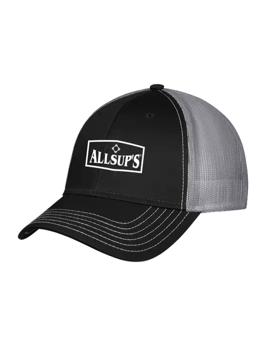 Black/Medium Dark Grey Mesh Trucker Cap Snap Back w/ALLSUP'S Logo