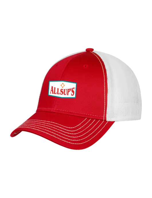 Red/White Mesh Trucker Cap Snap Back w/ALLSUP'S Logo