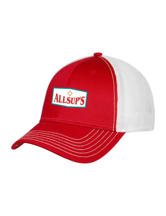Red/White Mesh Trucker Cap Snap Back w/ALLSUP'S Logo