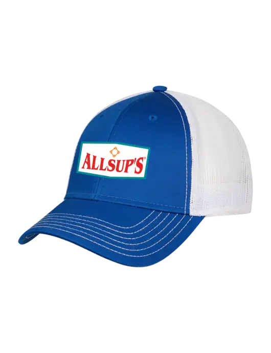 Royal & White Mesh Trucker Cap Snap Back w/ALLSUP'S Logo