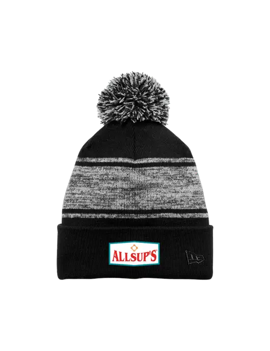New Era Black/Charcoal Knit Chilled Pom Beanie w/ALLSUP'S Logo