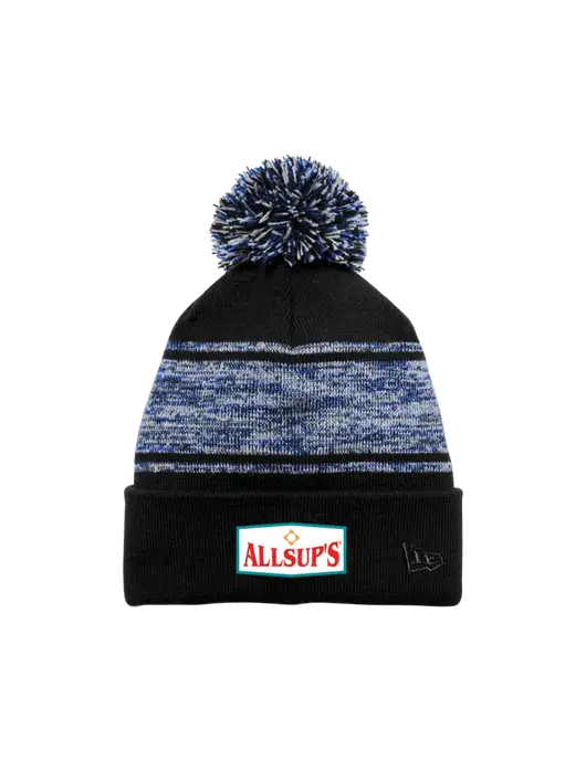 New Era Black/Royal Knit Chilled Pom Beanie w/ALLSUP'S Logo