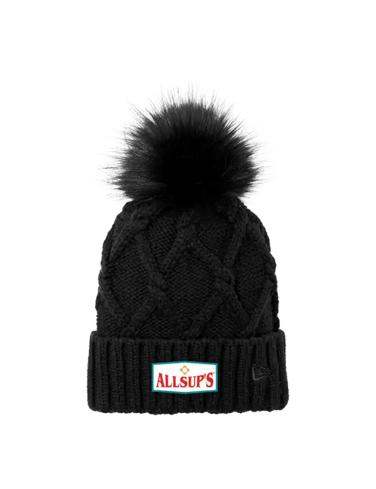 New Era Black Faux Fur Pom Beanie w/ALLSUP'S Logo