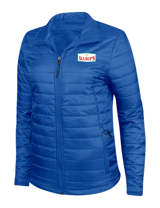 Dark Royal Blue Womens Puffy Packable Jacket w/ALLSUP'S Logo